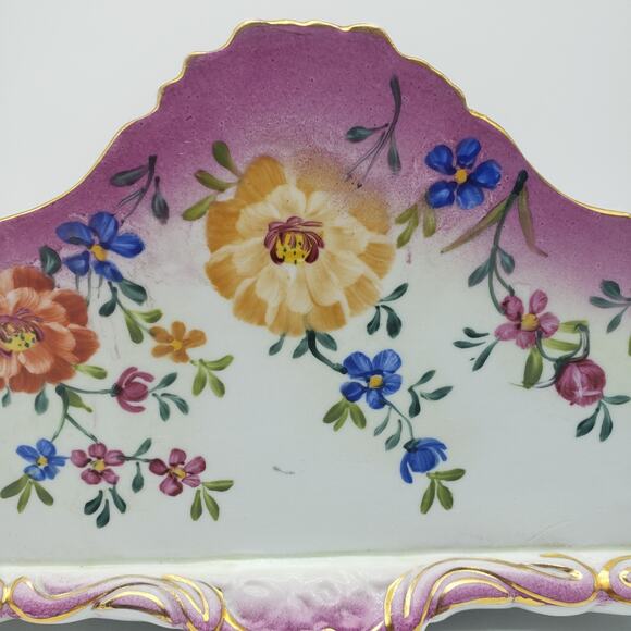 Limoges Hand Painted Floral Two Tier Footed Letter Holder. China Porcelain - Picture 8 of 16